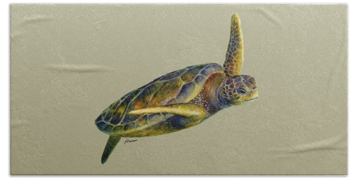 Underwater Hand Towel featuring the painting Sea Turtle 2-Solid background by Hailey E Herrera