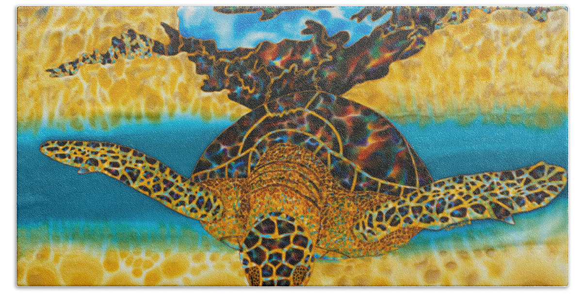 Sea Turtle Bath Towel featuring the painting Sea Turtle and Sea Shell by Daniel Jean-Baptiste