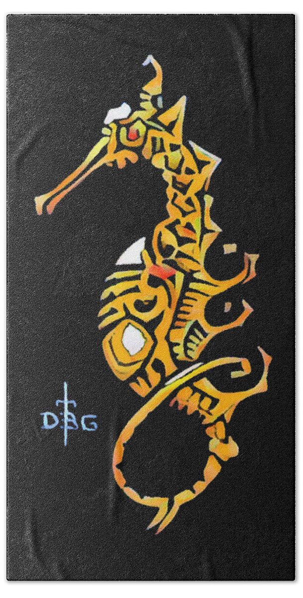 Seahorse Hand Towel featuring the digital art Seahorse Golden by David Bader