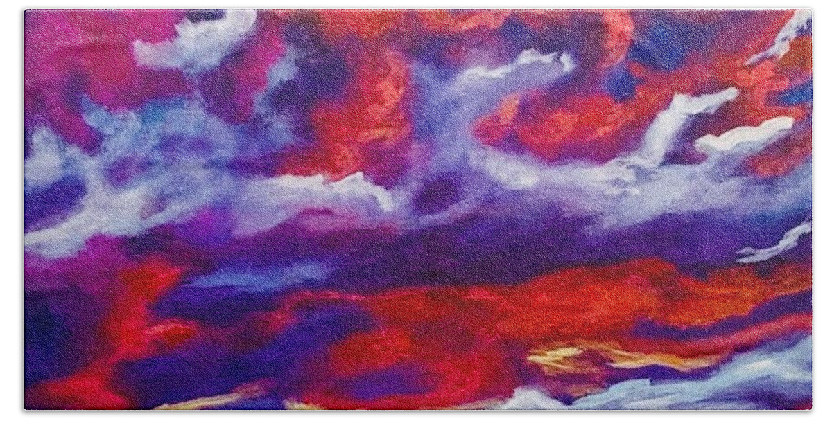 Seascape Bath Towel featuring the painting Seascape Sunset IV by Queen Gardner