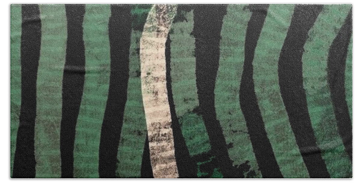 Seaweed Hand Towel featuring the painting Seaweed - abstract green on black by Vesna Antic