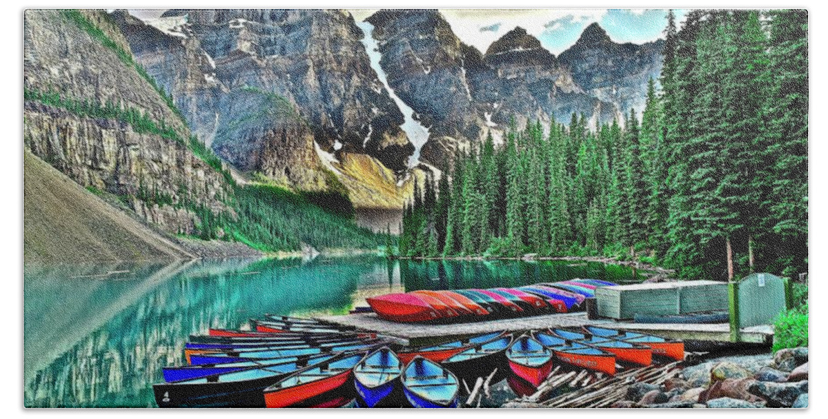 Lake Bath Towel featuring the photograph Serenity in Banff by Frozen in Time Fine Art Photography
