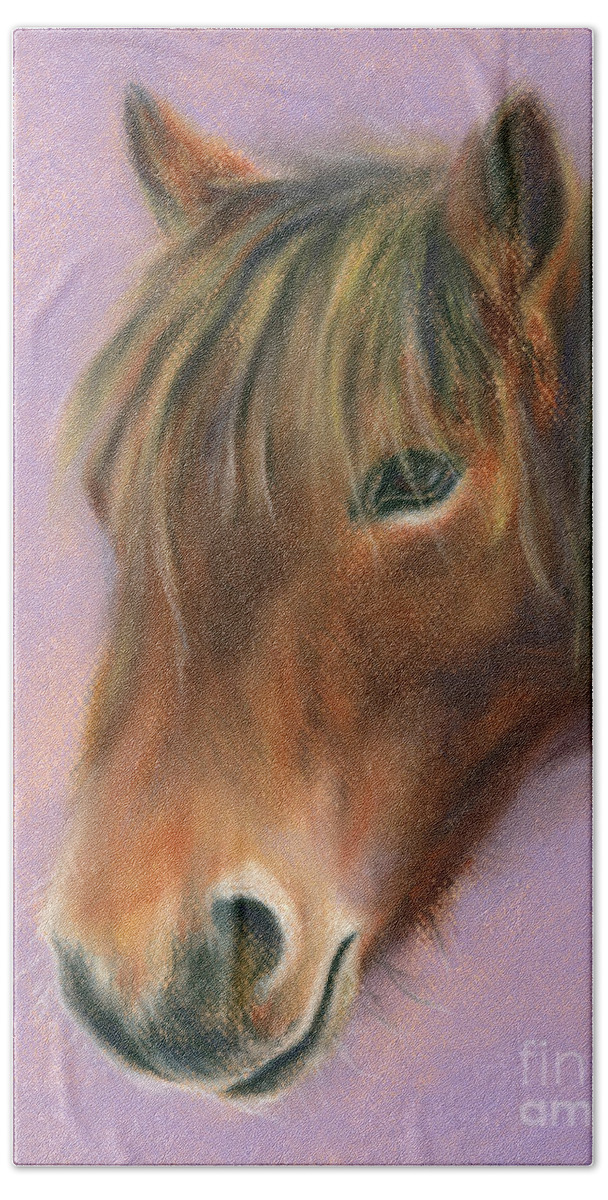 Pastel Animal Hand Towel featuring the painting Shaggy Brown Pony by MM Anderson