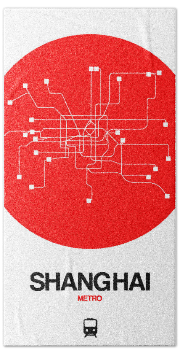 Vacation Hand Towel featuring the digital art Shanghai Red Subway Map by Naxart Studio