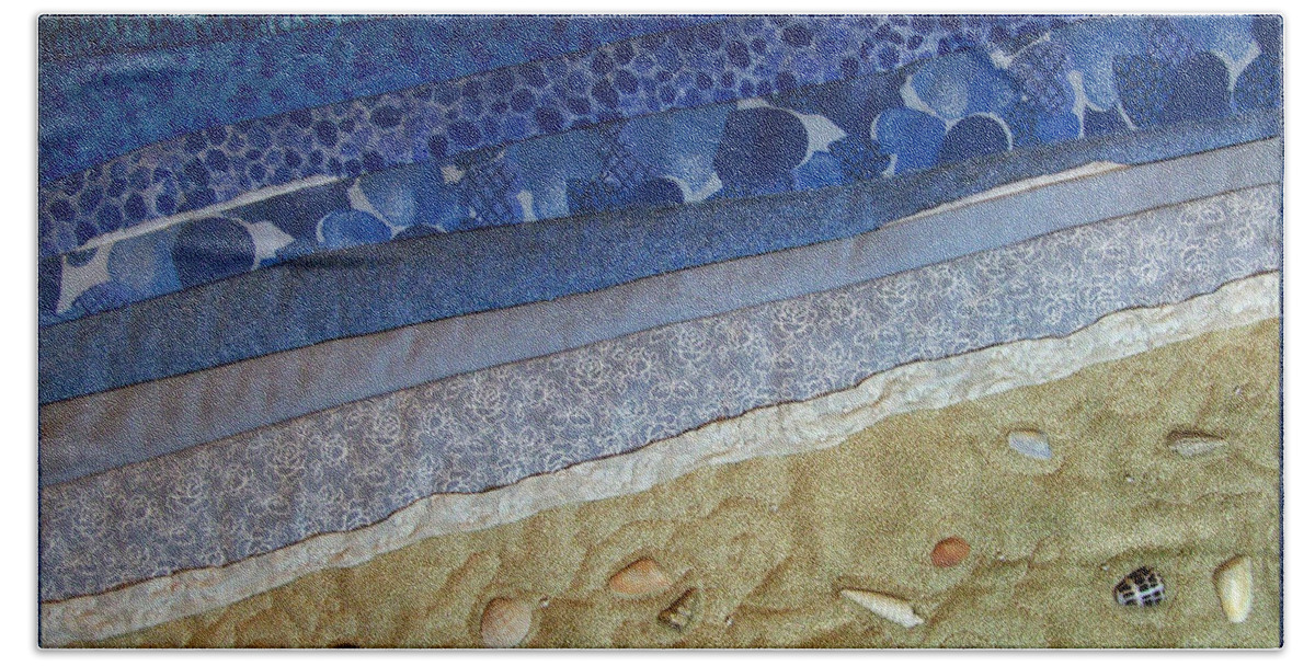 Art Quilt Hand Towel featuring the tapestry - textile She Sews Seashells on the Seashore by Pam Geisel