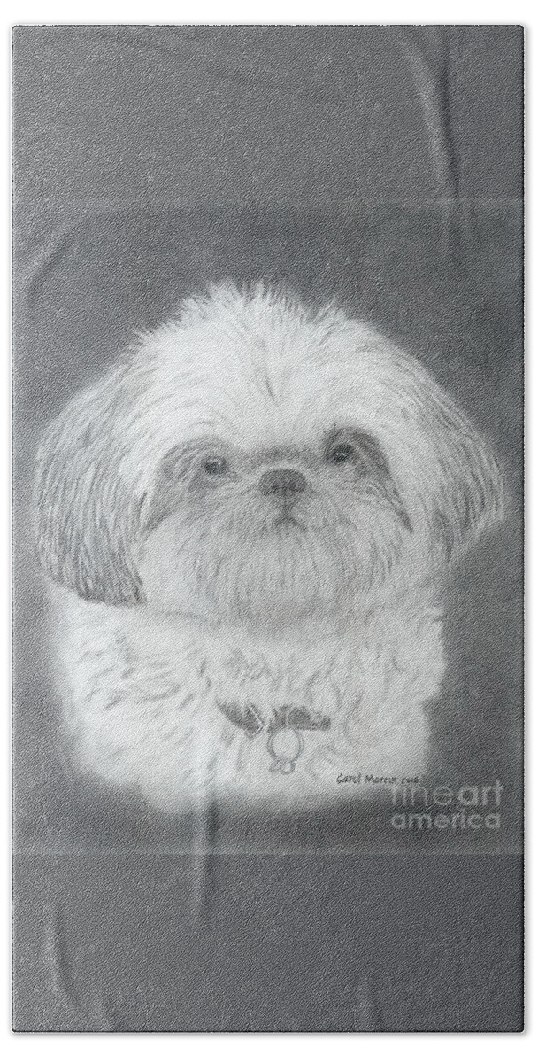Drawing Hand Towel featuring the drawing Shih Tzu by Carol Morris