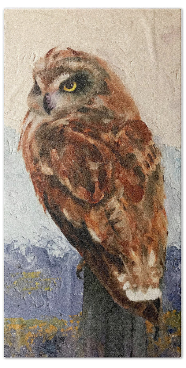 Owl Bath Towel featuring the painting Short-eared Owl by Marsha Karle