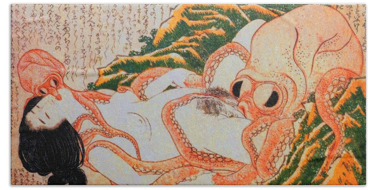967px x 500px - Shunga Erotic Art - Dream of the Fisherman's Wife Hand Towel by Katsushika  Hokusai - Pixels