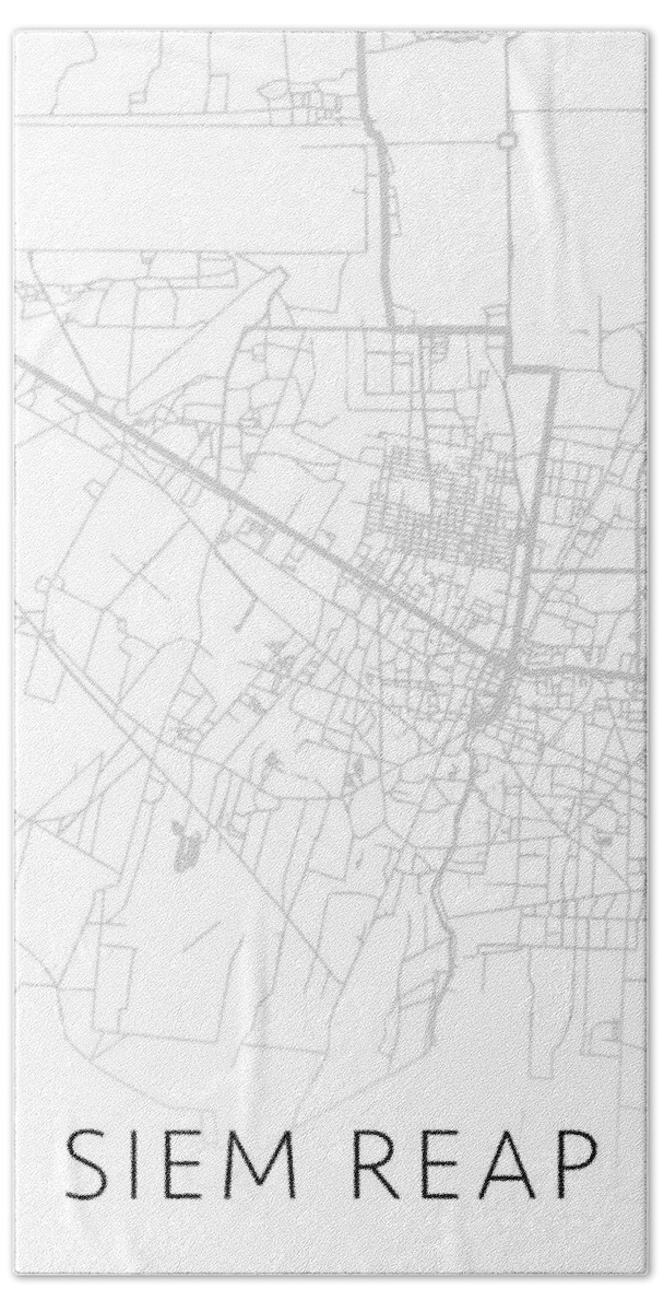 Siem Reap Hand Towel featuring the mixed media Siem Reap Cambodia City Street Map Black and White Series by Design Turnpike