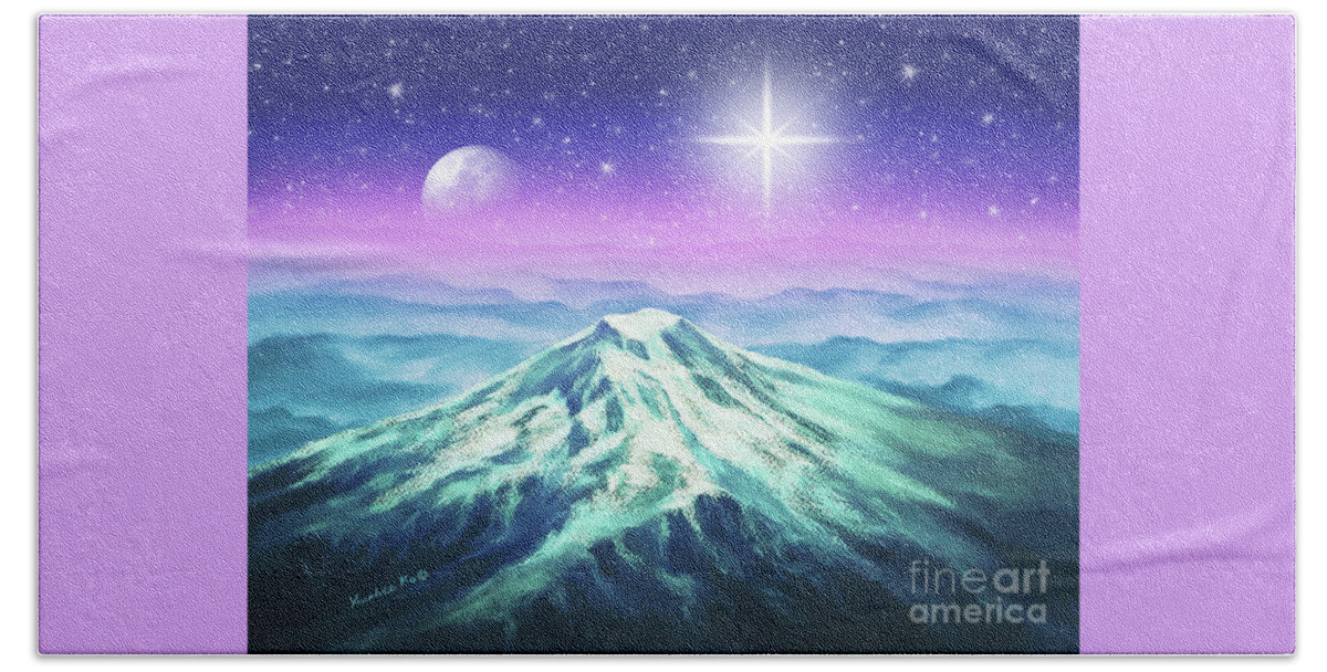 Christmas Bath Towel featuring the pastel Silent Night Holy Night by Yoonhee Ko