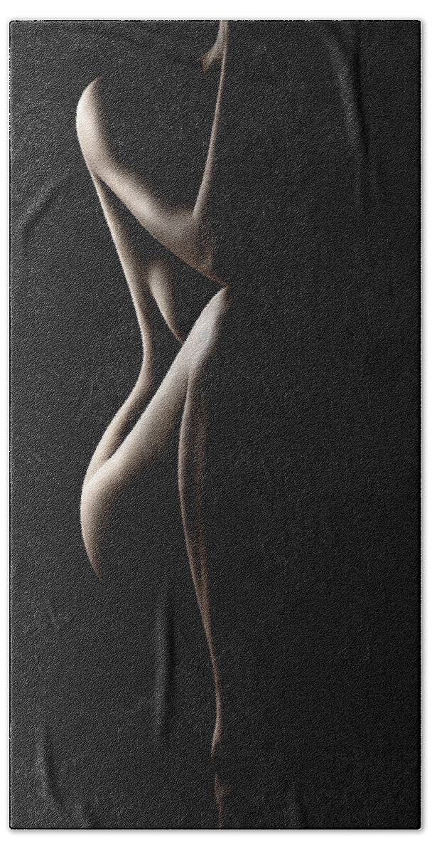 Nude Hand Towel featuring the photograph Silhouette of nude woman by Johan Swanepoel