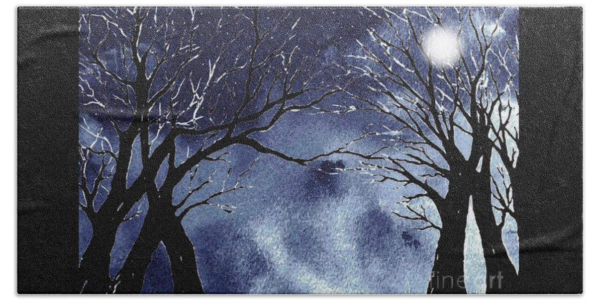 Winter Bath Towel featuring the painting Silhouette of Winter Magic by Hazel Holland