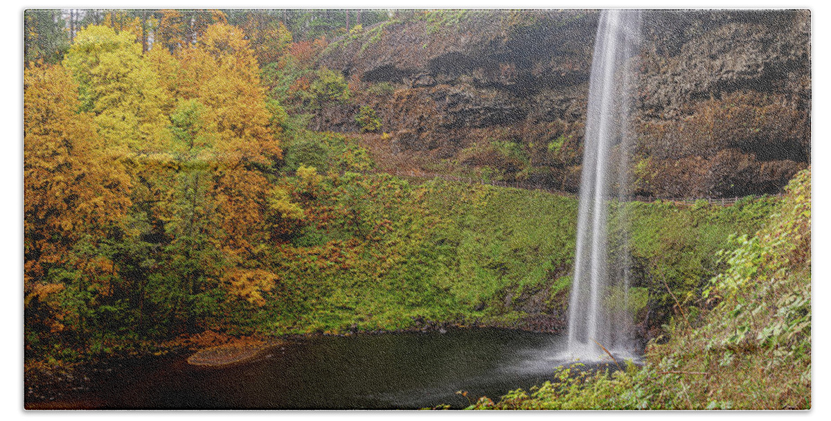 Silver Falls Bath Towel featuring the photograph Silver Falls in Autumn by Ulrich Burkhalter