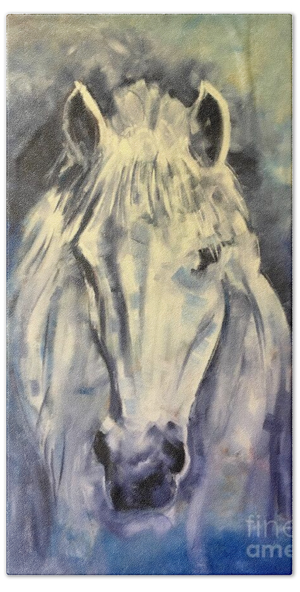 Stallion Bath Towel featuring the painting Silver Horse by Alan Metzger