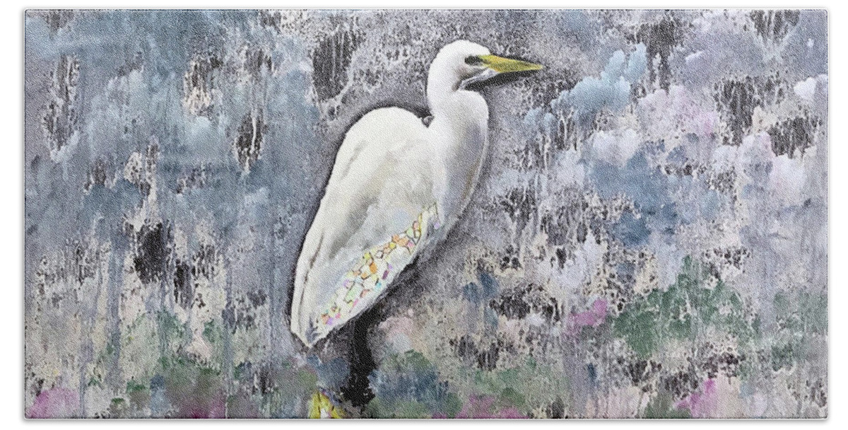 Rehoboth Beach Hand Towel featuring the painting Silver Lake Snowy Egret by Josef Kelly