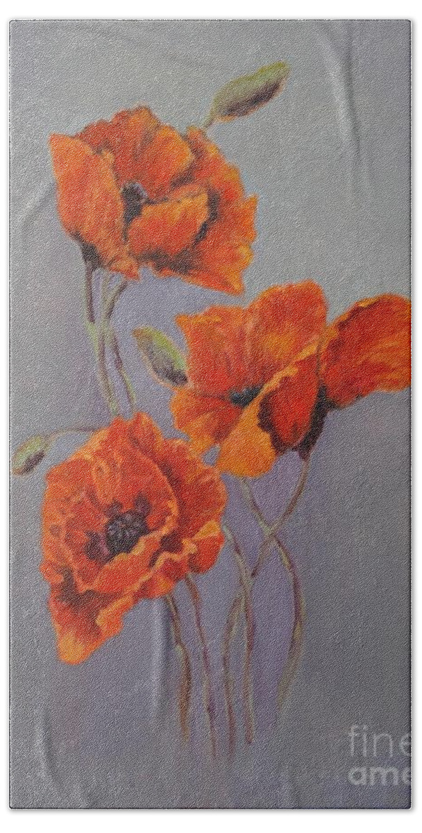 Poppy Painting Hand Towel featuring the painting Simply Poppies by B Rossitto