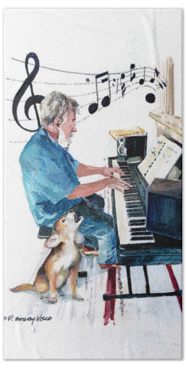 Plymouth Ma Artist Bath Towel featuring the painting Sing along with Dobby by P Anthony Visco