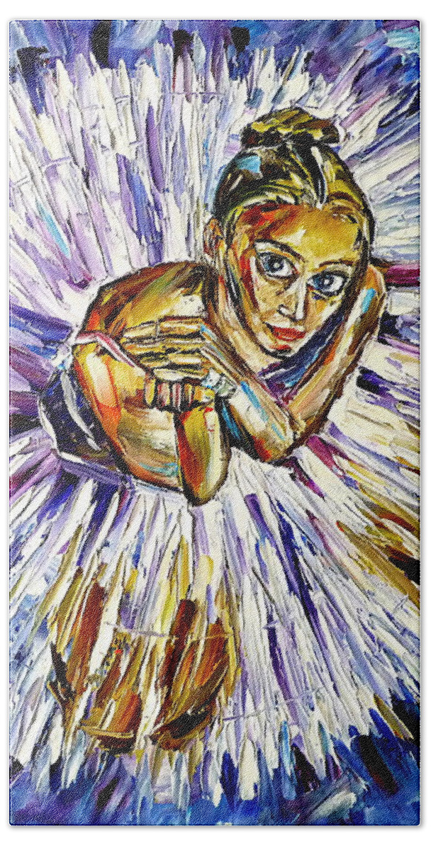 Ballet Dancer Bath Towel featuring the painting Sitting Ballerina by Mirek Kuzniar