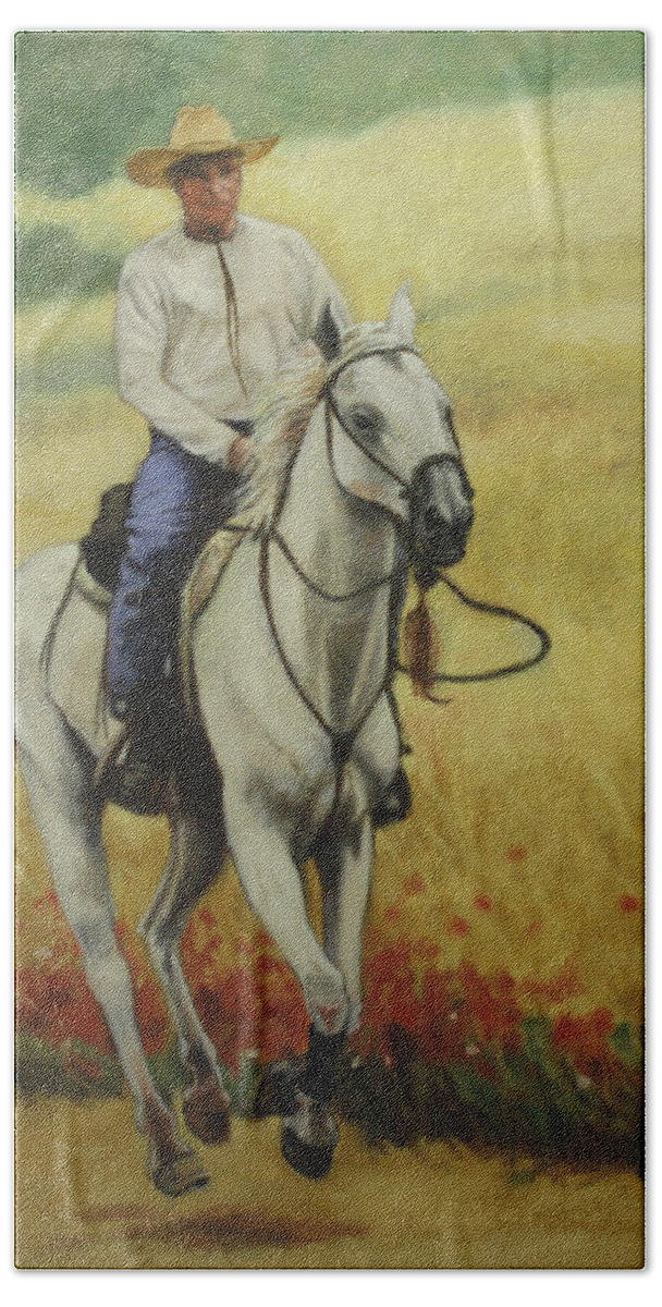 Horse Hand Towel featuring the painting Six feet off the ground by Todd Cooper