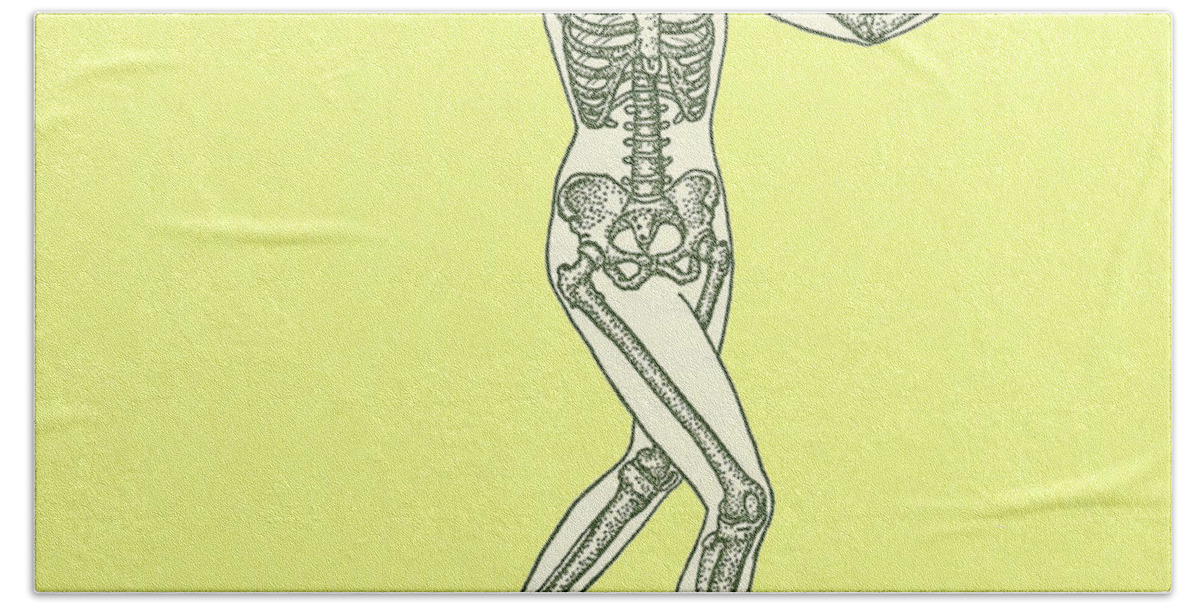 Action Hand Towel featuring the drawing Skeleton Lady Playing Tennis by CSA Images