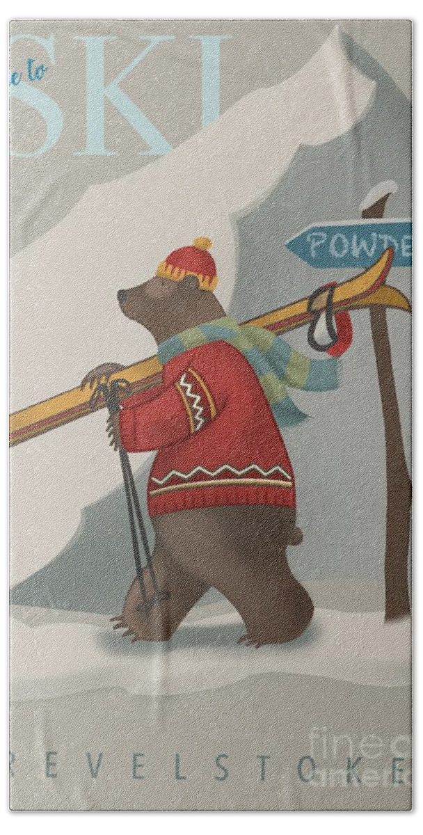 Bear Art Hand Towel featuring the painting Ski Bear by Sassan Filsoof