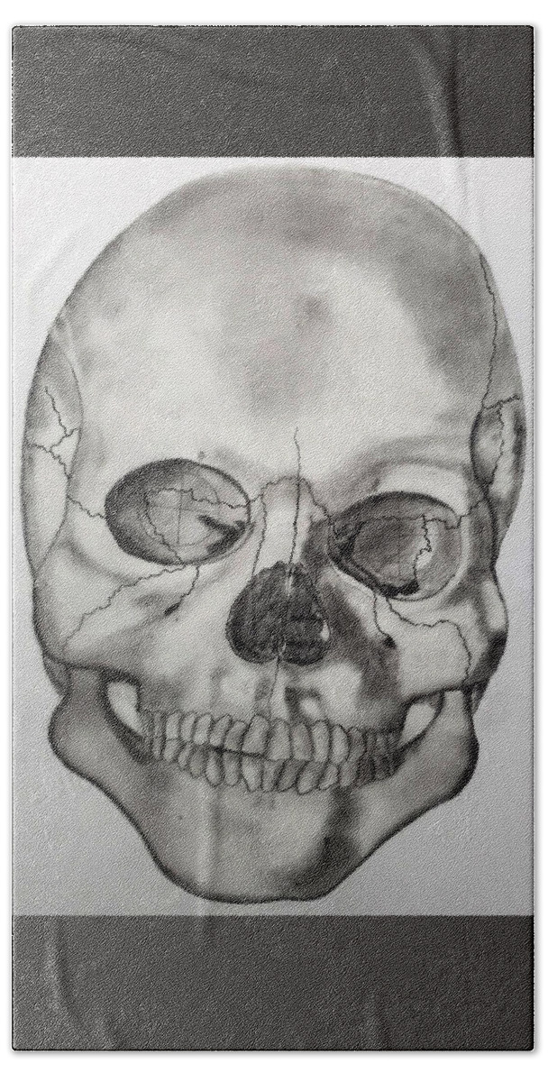 Skull Bath Towel featuring the drawing Skull by Kingsley Krafts