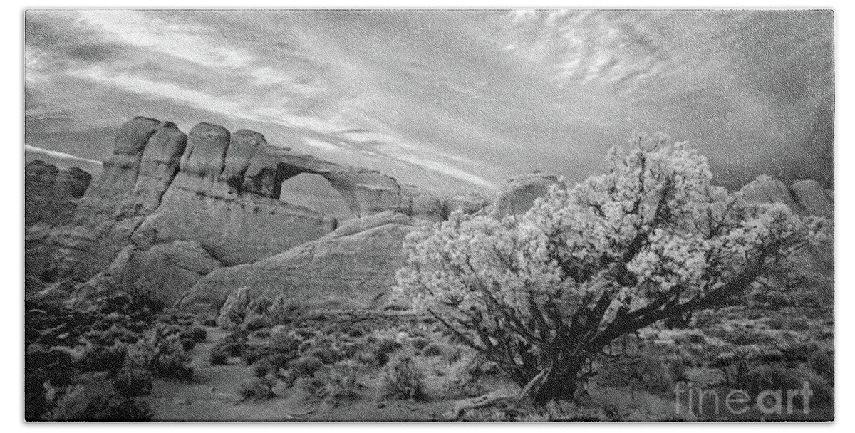 Arc Hand Towel featuring the photograph Skyline Arch by Martin Konopacki