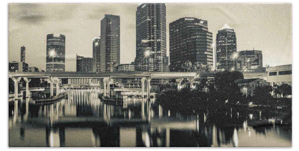 America Bath Towel featuring the photograph Skyline View of Tampa Florida in Sepia by Gregory Ballos