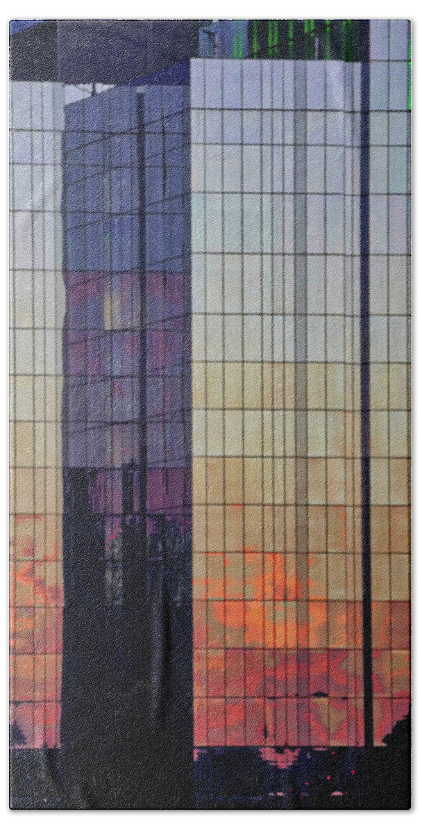Building Bath Towel featuring the photograph Skyscraper Sunset by Tom Gresham
