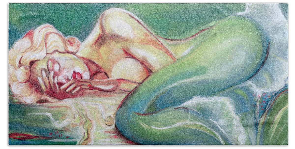  Hand Towel featuring the painting Sleeping Mermaid Ondina by Luana Sacchetti