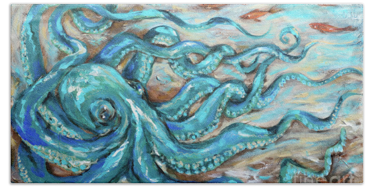 Ocean Hand Towel featuring the painting Slithering by Linda Olsen
