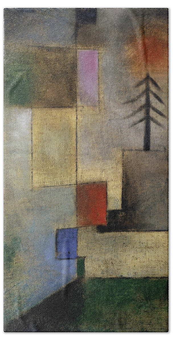 Paul Klee Bath Sheet featuring the painting Small Picture of Fir Trees, 1922 by Paul Klee