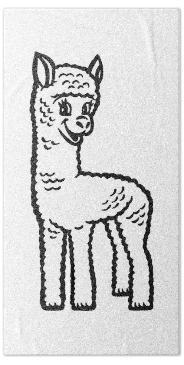 Alpaca Hand Towel featuring the drawing Smiling Alpaca by CSA Images