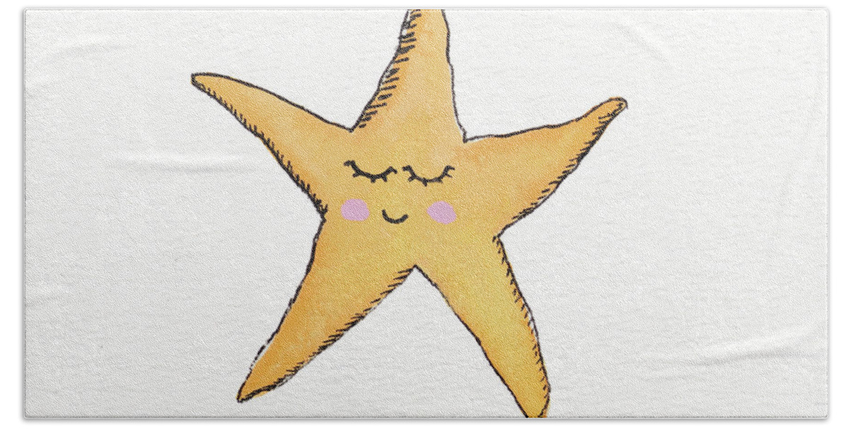 Starfish Bath Towel featuring the mixed media Smiling Starfish by Melanie Torres
