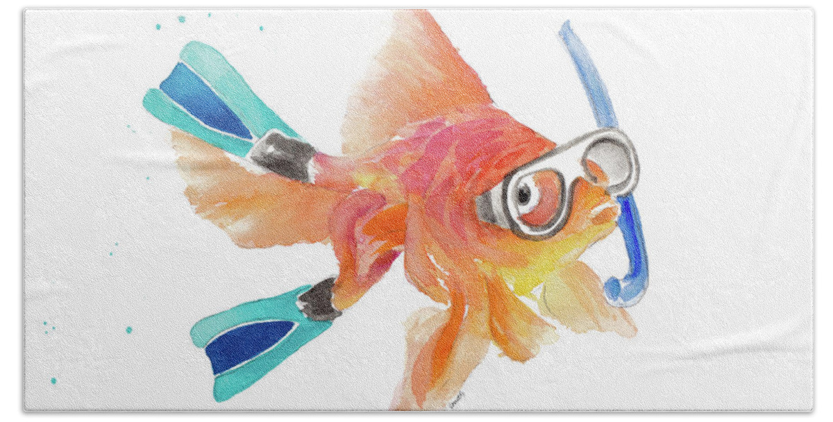 Snorkeling Hand Towel featuring the painting Snorkeling Fish (two Flippers) by Lanie Loreth