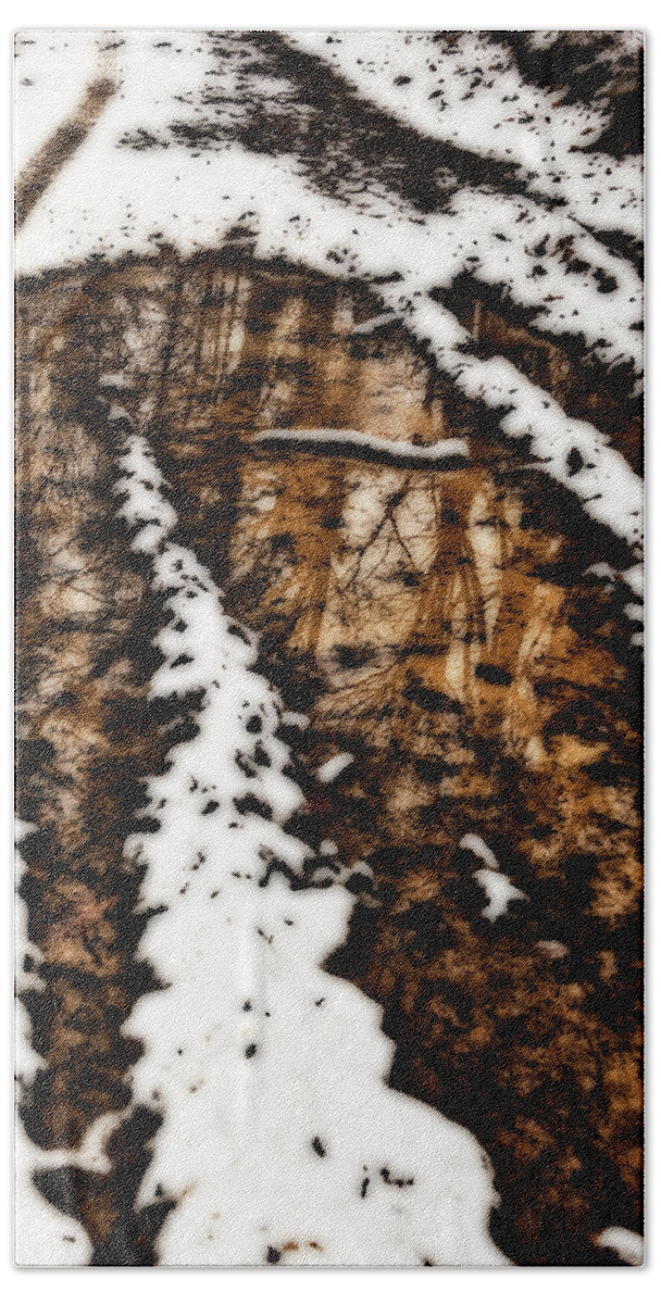 Abstract Bath Towel featuring the photograph Snow Bound Reflections by Lara Ellis