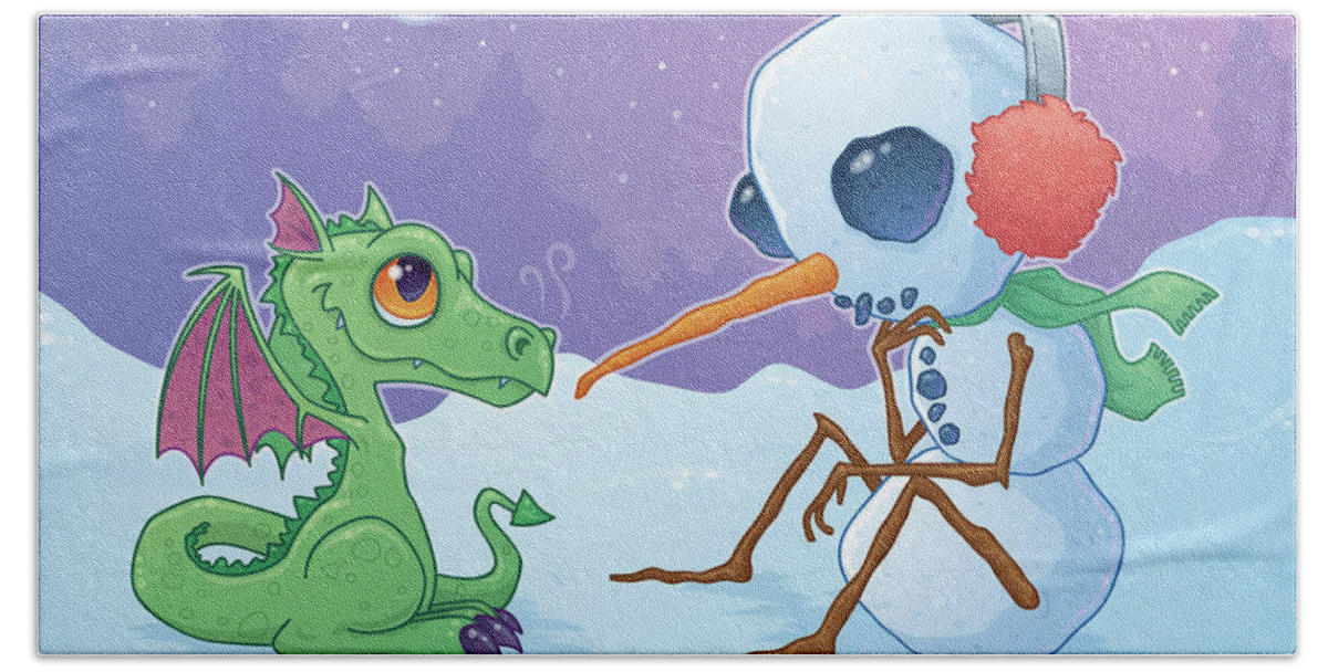 Cartoon Hand Towel featuring the digital art Snowman and Dragon by John Schwegel