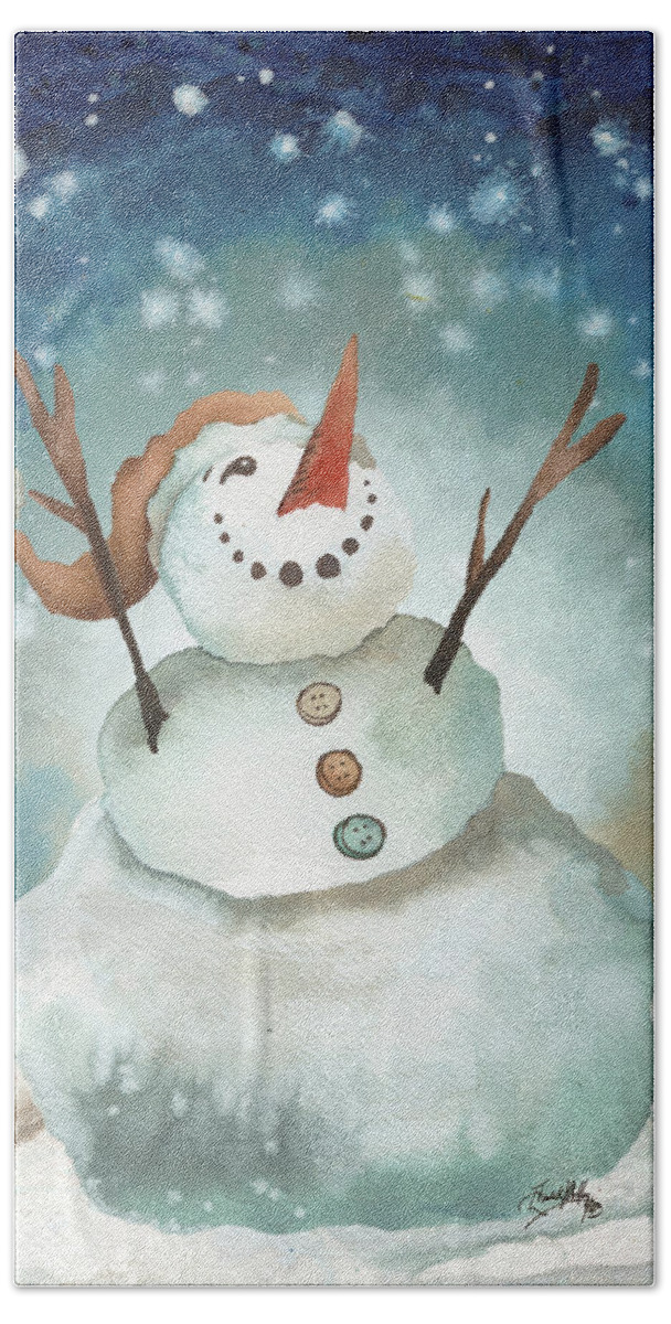 Snowman Hand Towel featuring the painting Snowman Cheers I by Elizabeth Medley