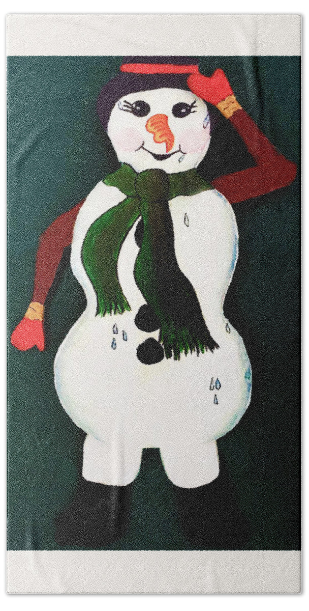 Snowman Bath Towel featuring the painting Snowman by Kingsley Krafts