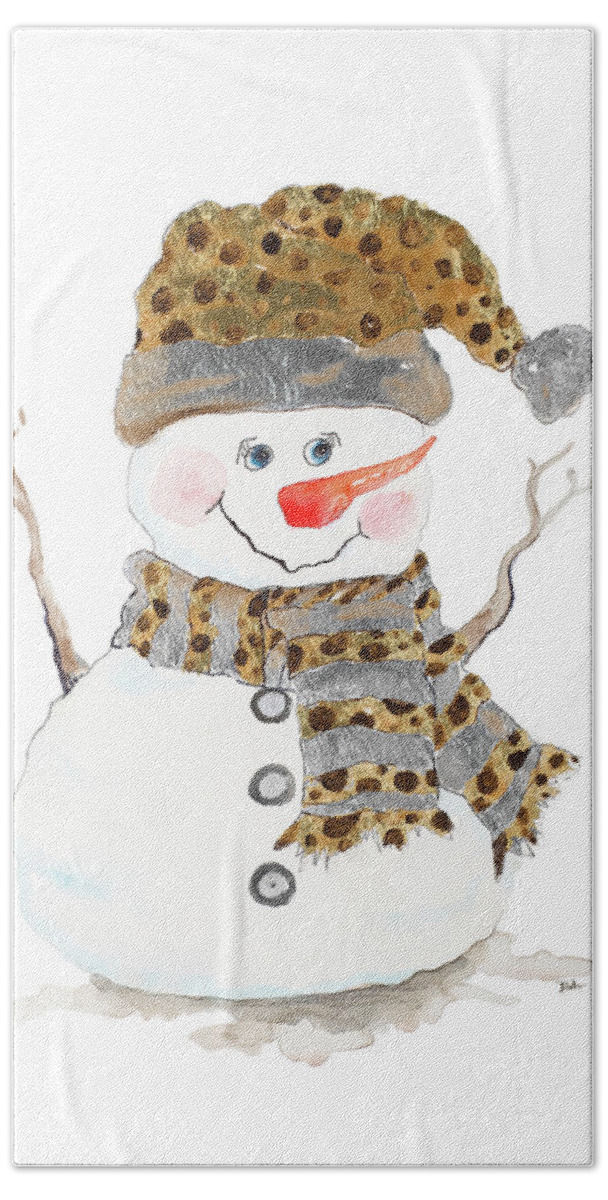 Snowman Hand Towel featuring the painting Snowman With Dots by Patricia Pinto