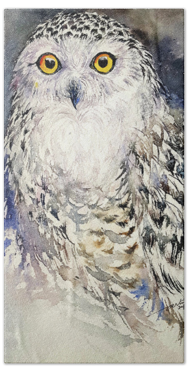 Owl Hand Towel featuring the painting Snowy Owl by Arti Chauhan