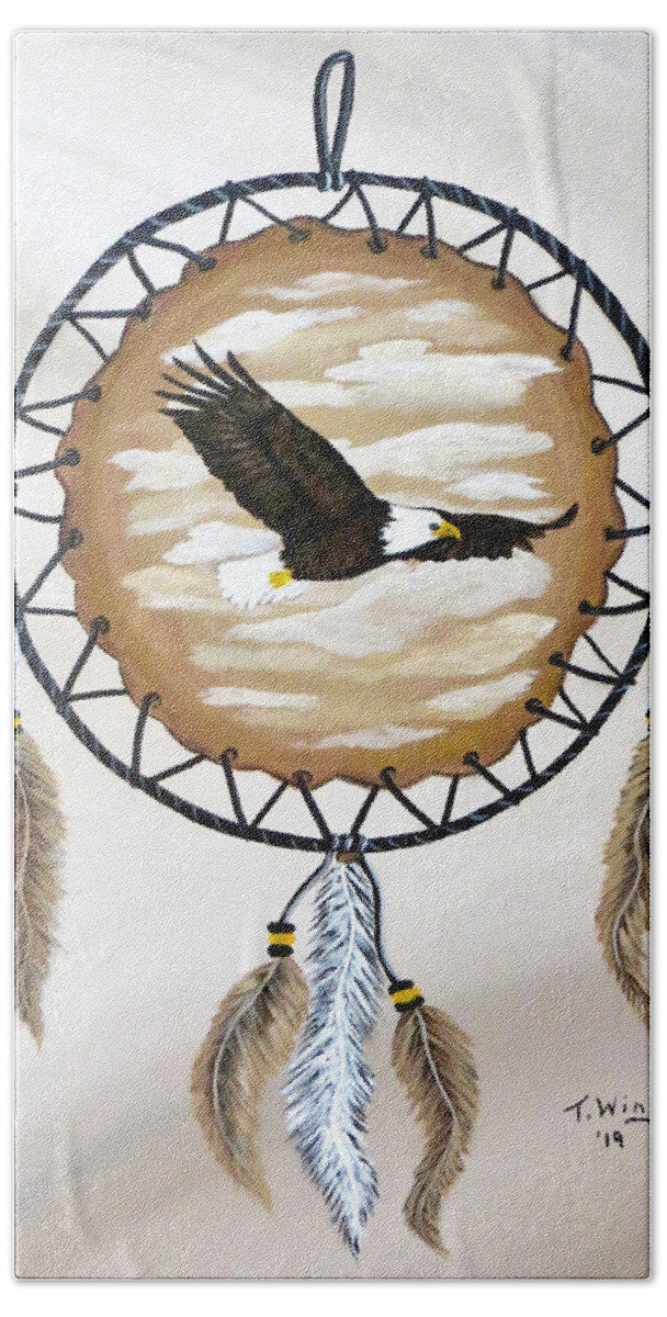 Eagle Hand Towel featuring the painting Soaring Eagle by Teresa Wing