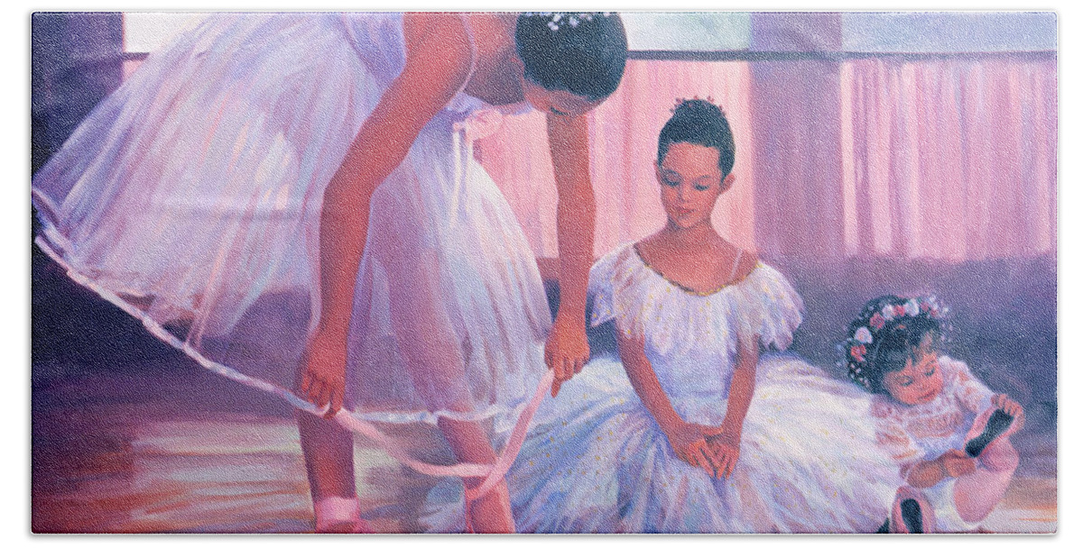 Ballet Hand Towel featuring the painting Someday I will have toe shoes by Laurie Snow Hein