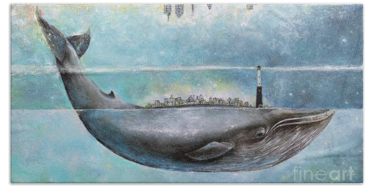 Whale Bath Towel featuring the painting Somewhere in the middle by Manami Lingerfelt