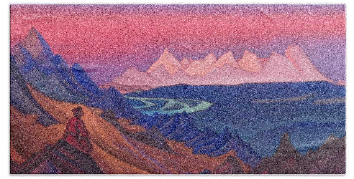 1943 Bath Towel featuring the painting Song of Shambhala by Nicholas Roerich