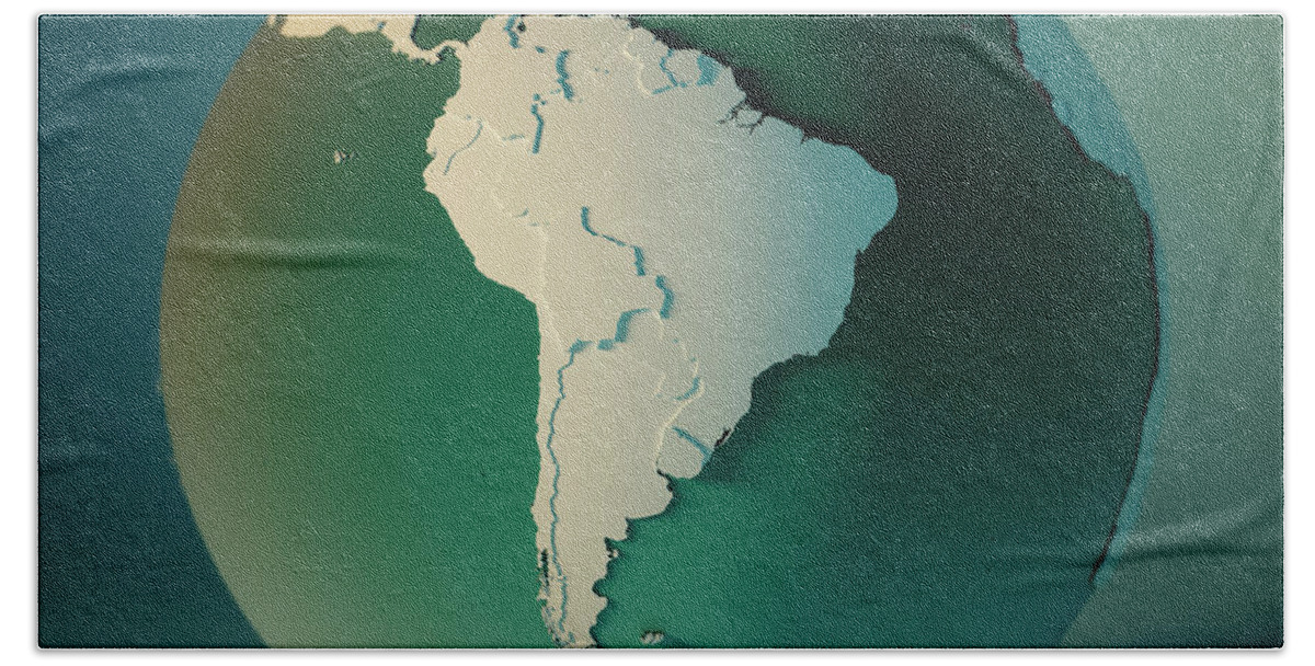 South America Bath Towel featuring the digital art South America Globe Countries 3D Render Planet Earth DOF by Frank Ramspott