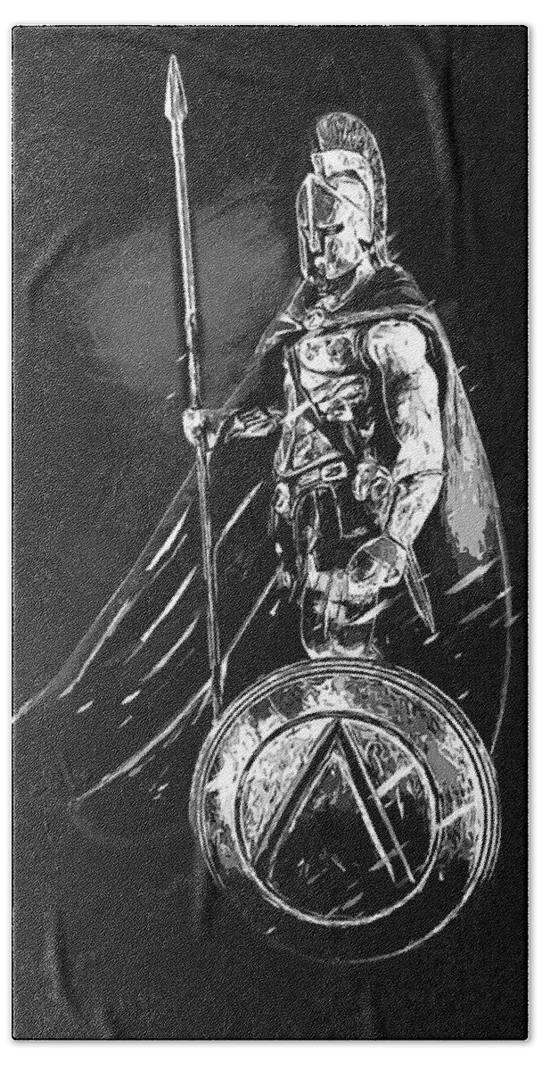 Spartan Warrior Hand Towel featuring the painting Spartan Hoplite - 47 by AM FineArtPrints