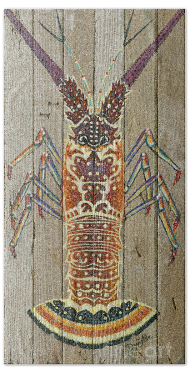 Lobster Hand Towel featuring the painting Spiny Lobster by Danielle Perry