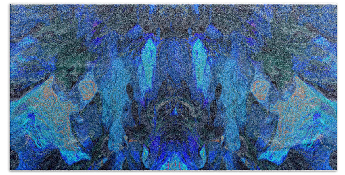Abstract Bath Towel featuring the mixed media Spirit Blues by Stephanie Grant