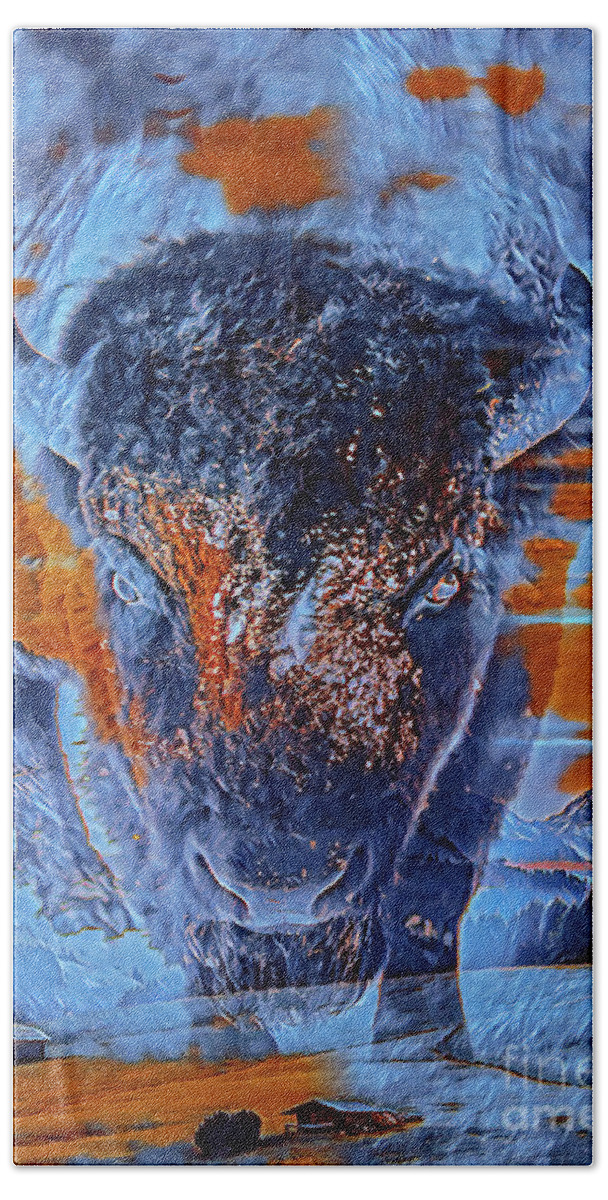 Buffalo Bath Towel featuring the mixed media Spirit Of The Buffalo by DB Hayes